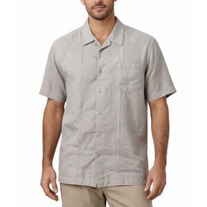 Cubavera Guayabera Shirt Mens 2XL Beige Embroidered Linen Blend Short Sleeve